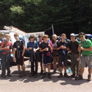 A group of hikers from the Farm and Wilderness Summer Camp enjoying Trail Magic from the Northern Frontier Section