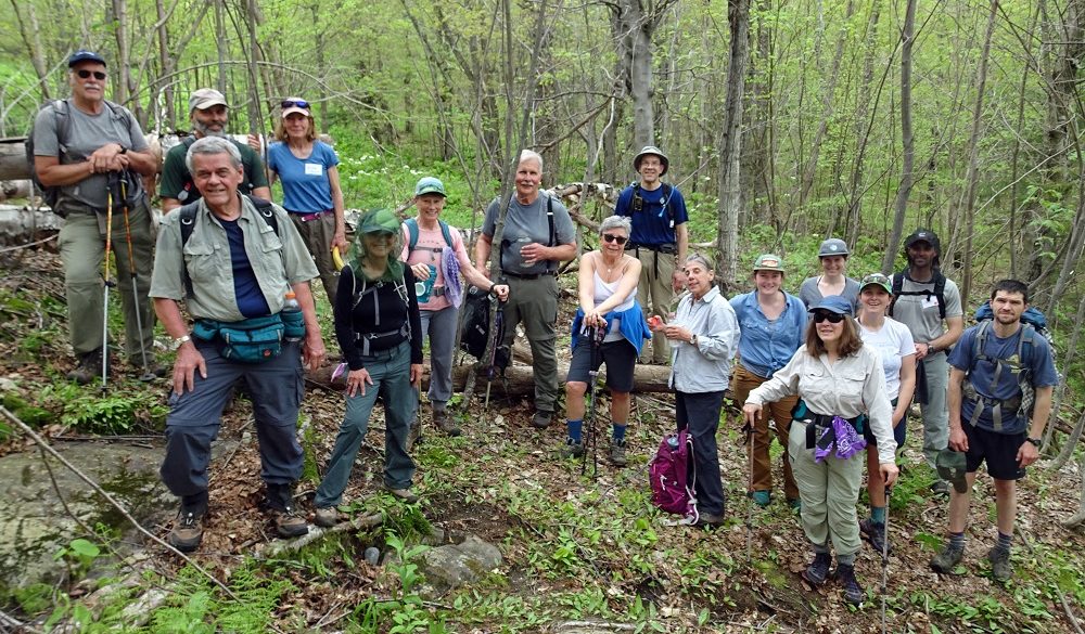 Group photo from 2019 annual meeting in the woods