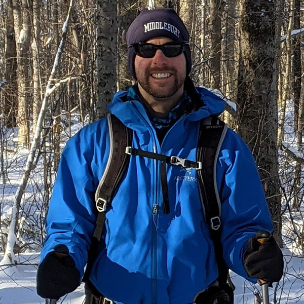 Jeffrey Wehrwein, skiing in snowy national forest