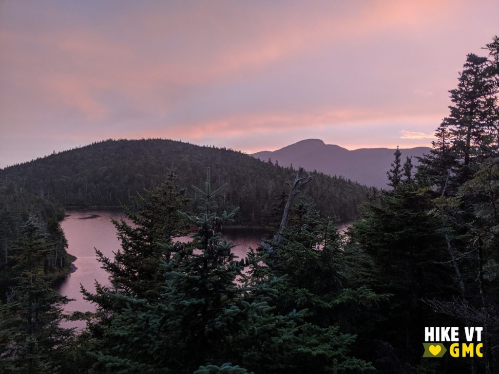 Sterling Pond at pink sunset is a great first hike for summer