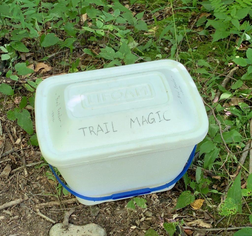 empty cooler that says trail magic