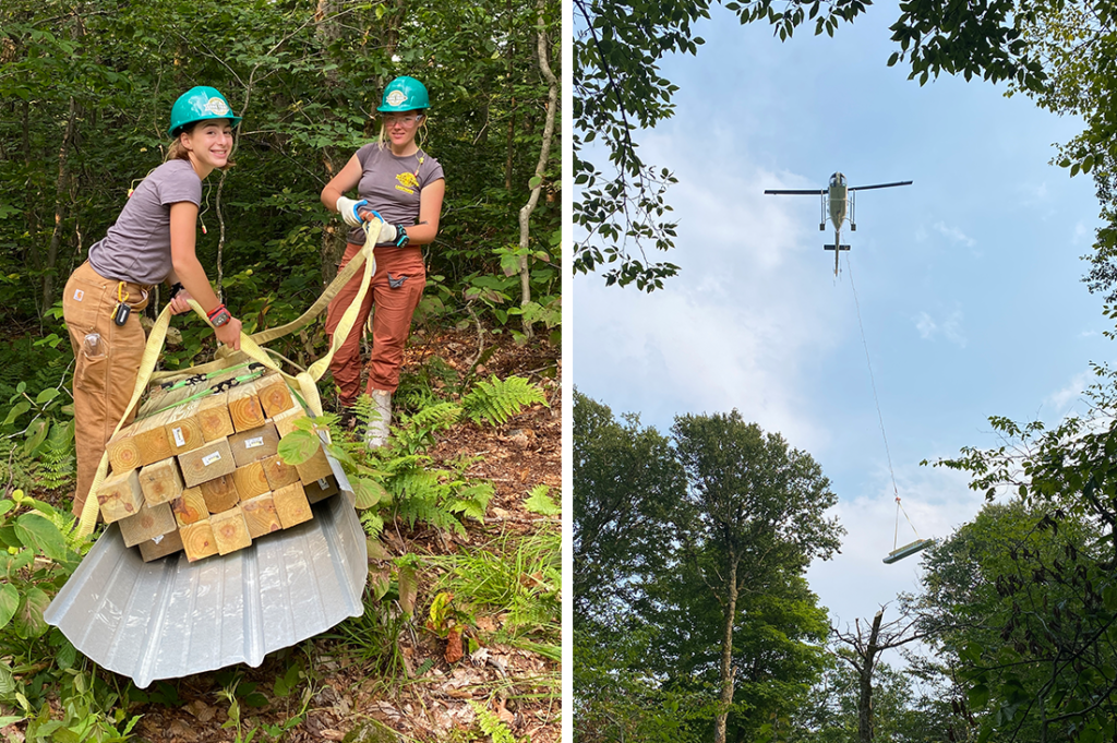 Left, caretakers move drop off; right, incoming airlift drop off