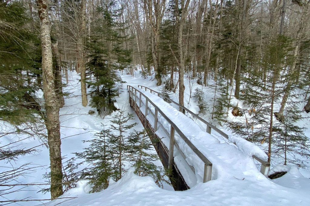 Winhall River Bridge covered in a winter snow.