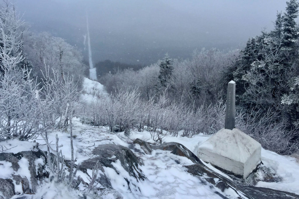 Long Trail's northern terminus in winter.