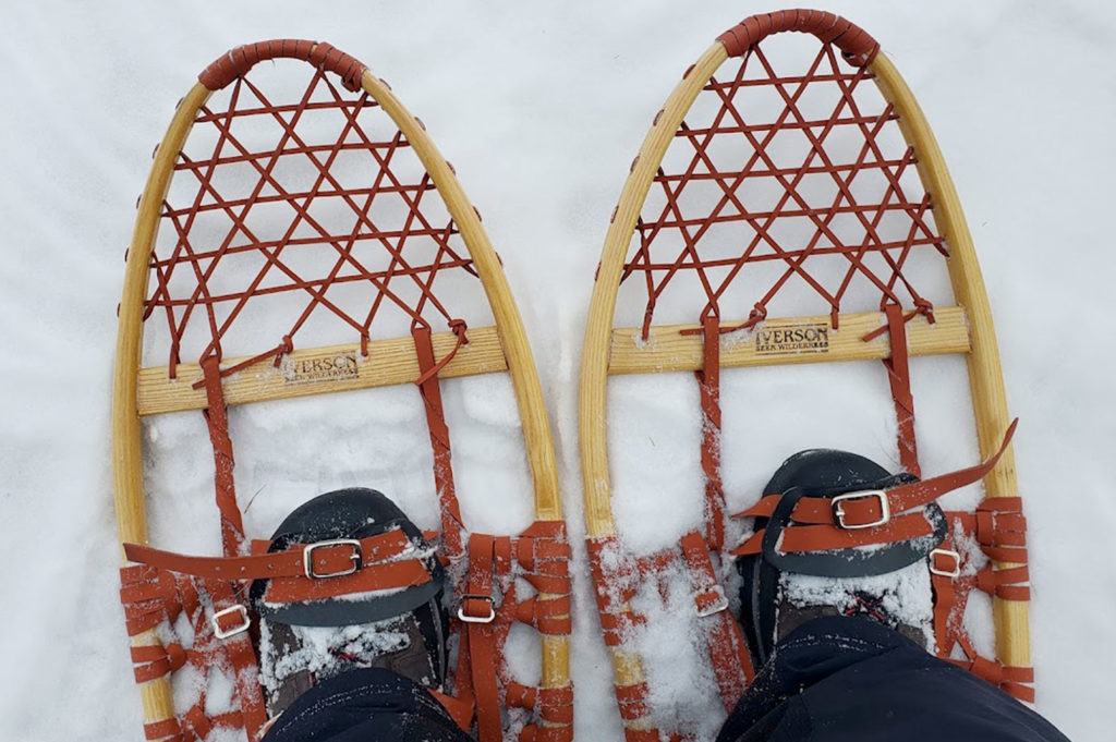 John Predom's teardrop-shaped, wooden snowshoes