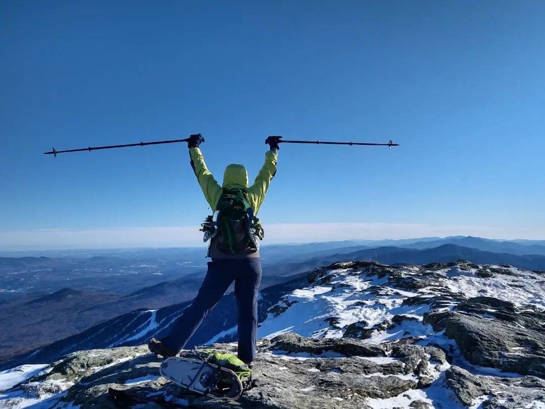 hiker sunset ridge winter mansfield