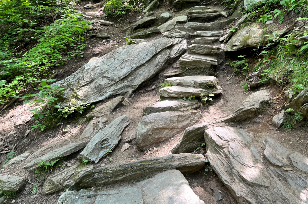 Stone stairs at Sterling Pond help curb erosion on a fall line trail.