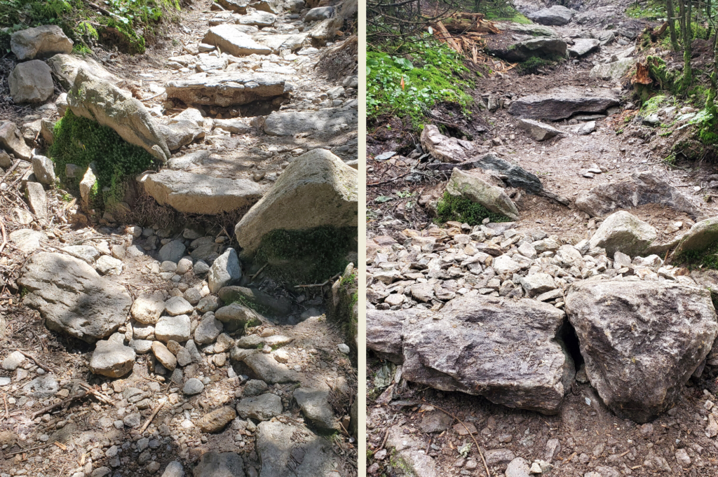 Before and after of waterbar on burrows trail