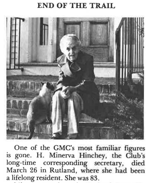 image of Minerva Hinchey's obituary in the long trail news