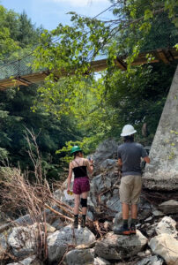 field staff inspect clarendon gorge bridge