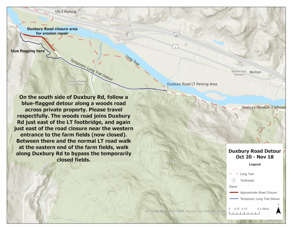 map detailing long trail detour 